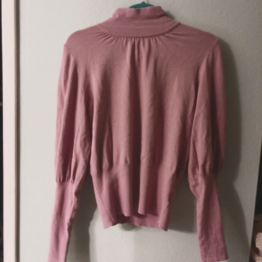 Pink High Ribbed Blouson Sleeve Turtleneck Sweater | Express | Size S